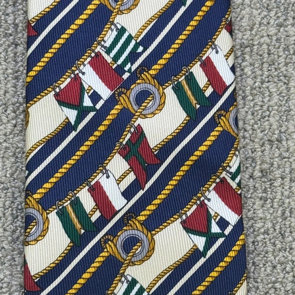 VTG Cravate Tino Cosma for Highland Park Village Silk Tie Nautical Flags Italian